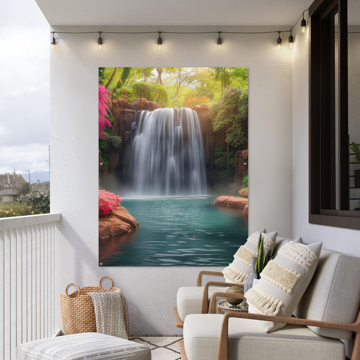 ZAHRADNÍ PLAKÁT Vodopád - Příroda - Rostliny - Džungle - Voda 120x160 cm - zelená barva, plast (120/160/0.2cm) - OnlyWow