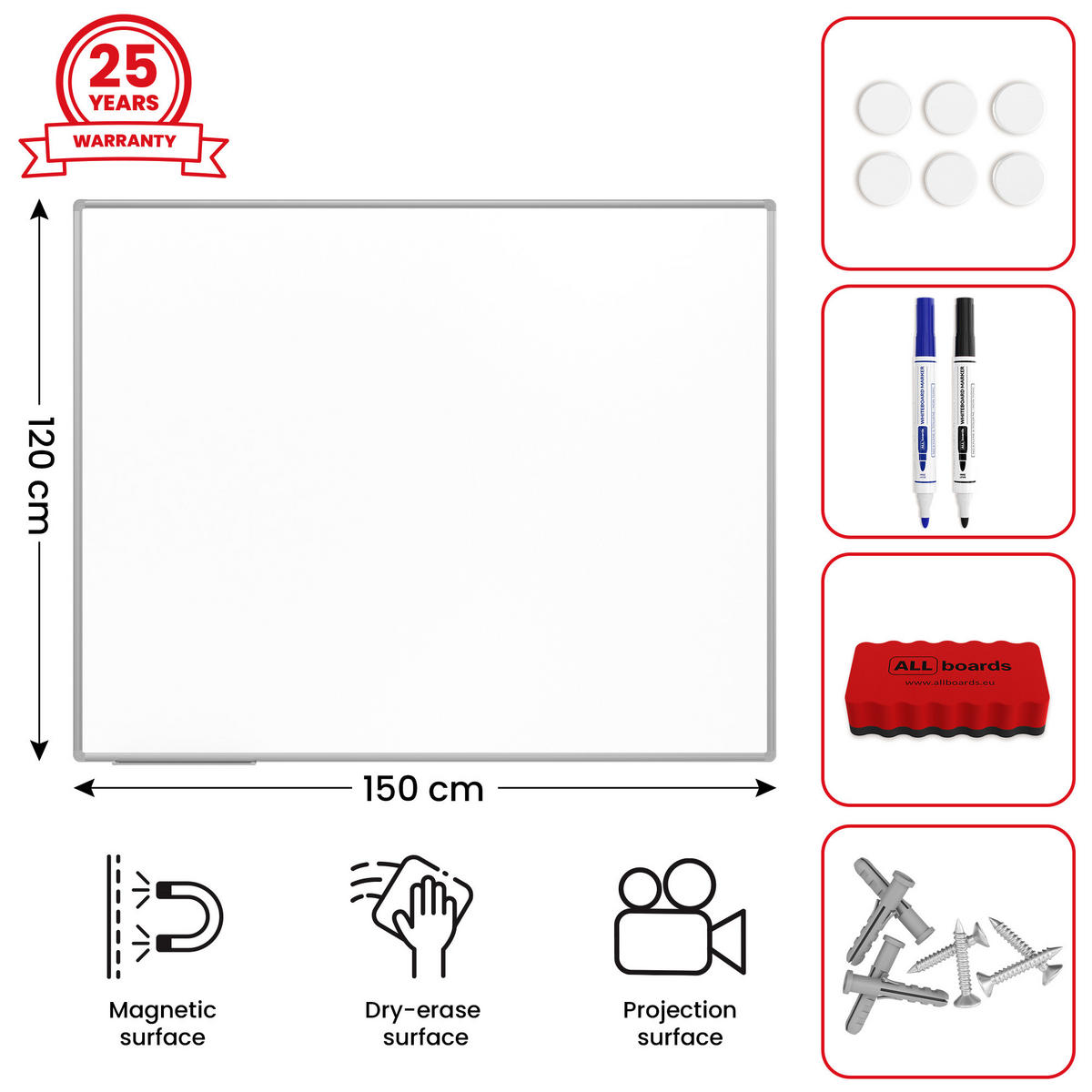 MAGNETISCHE Schreibtafel emailliert P3 - 150x120cm - Braun, Metall (150/120/1.6cm) - ALLboards