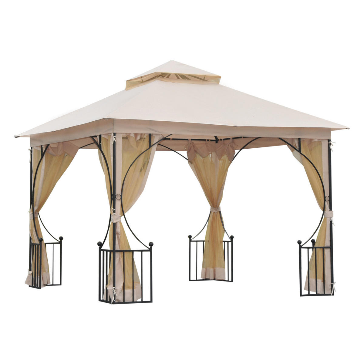 GARTENPAVILLON DE-06039 mit Doppeldach 295/295/275 cm Beige + Schwarz - Beige/Schwarz, Metall (295/275/295cm) - ComfortXL