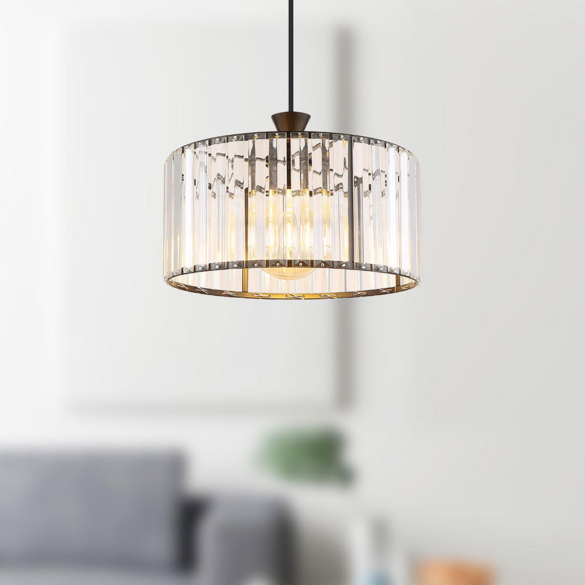 PENDELLEUCHTE Metall Schwarz-matt Kristalle - Schwarz, Metall (31/31/120cm) - Globo Lighting