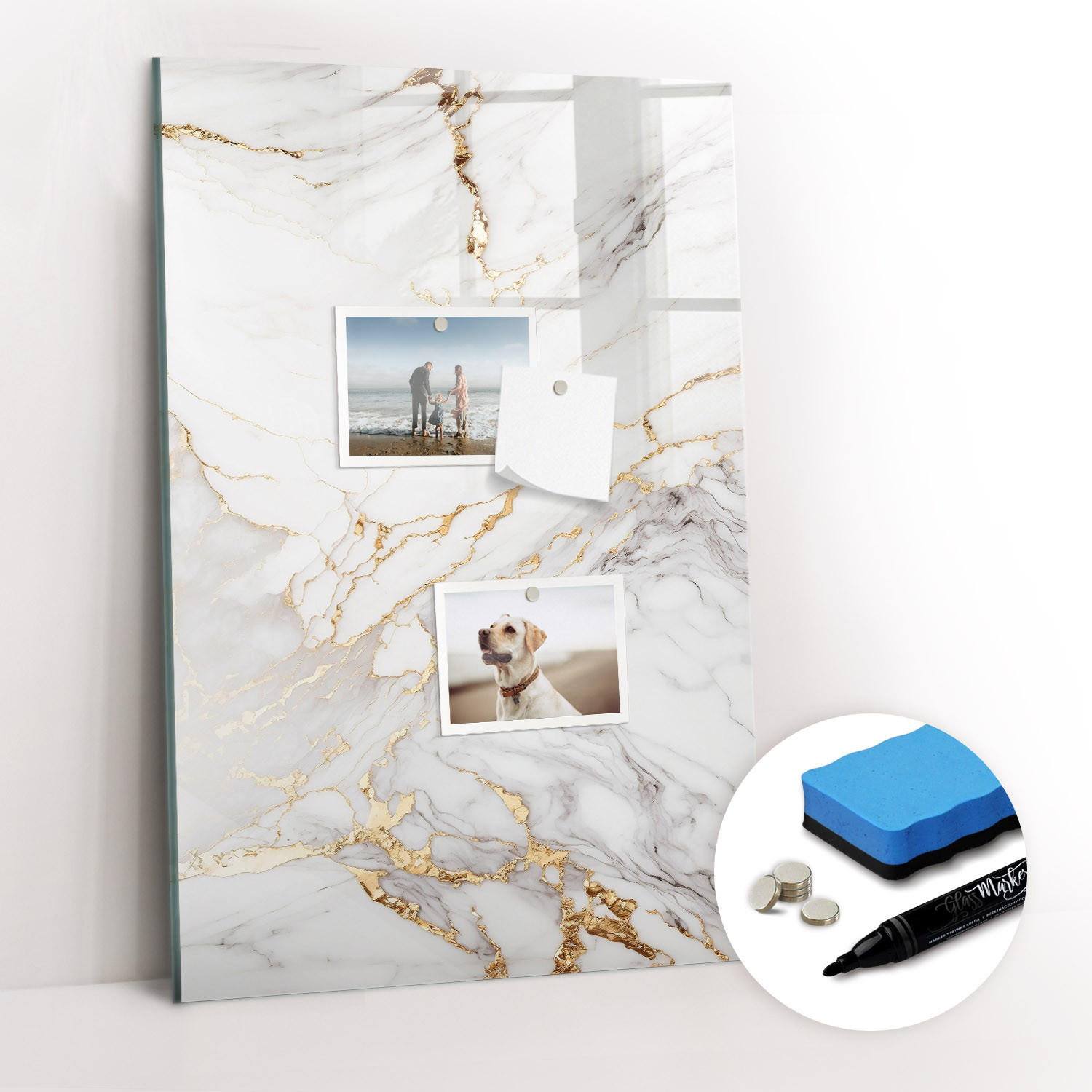 MAGNETTAFEL 60x40 Dekorativer Marmor - Goldfarben/Weiß, Glas (60/40/0.4cm) - TULUP