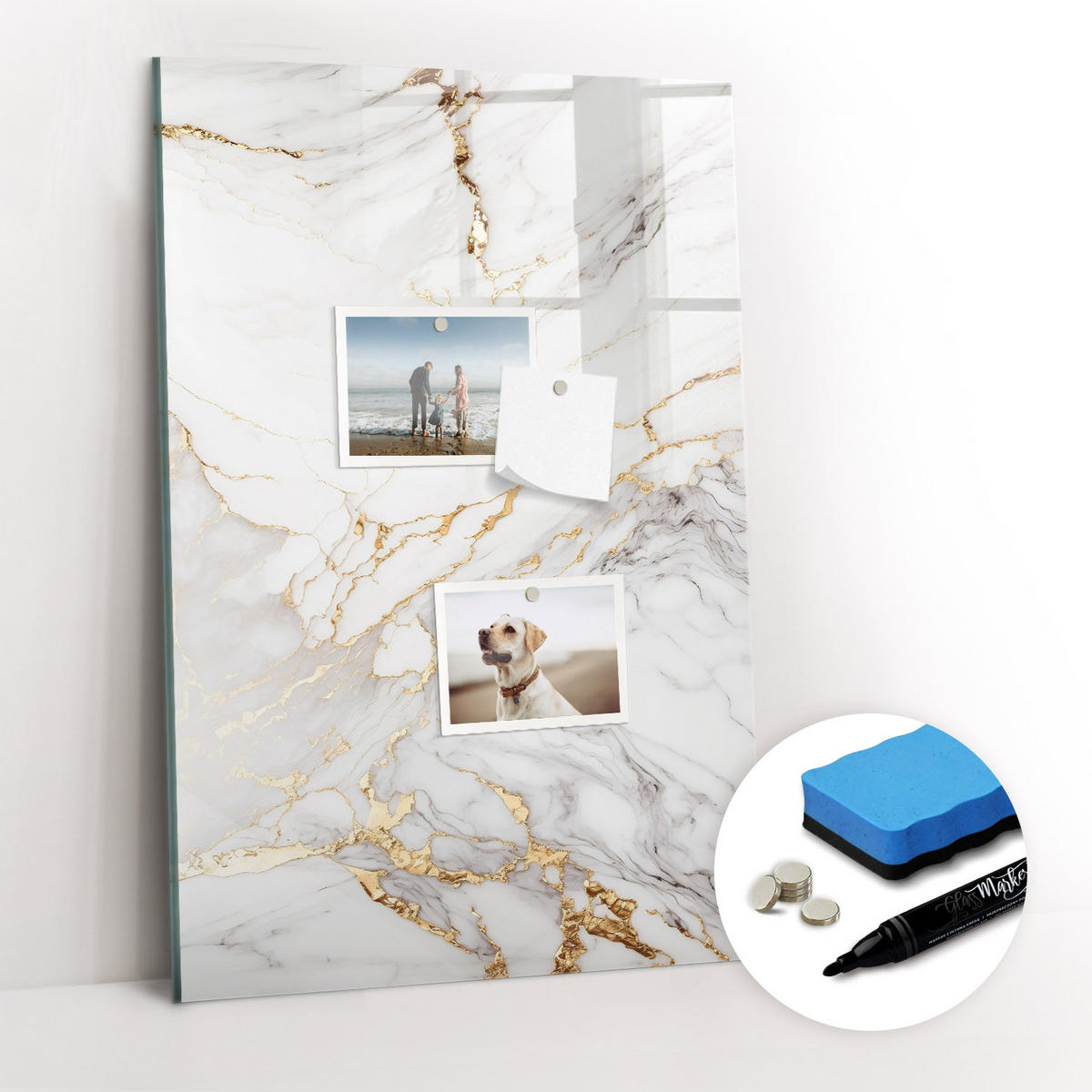 MAGNETTAFEL 60x40 Dekorativer Marmor - Goldfarben/Weiß, Glas (60/40/0.4cm) - TULUP