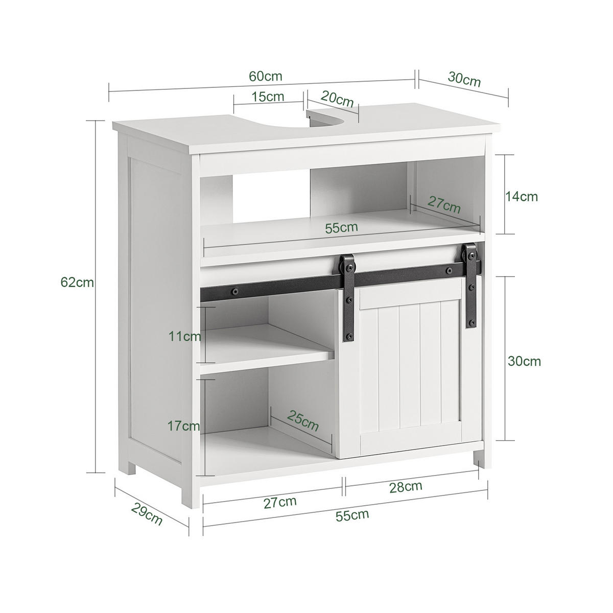 WASCHBECKENUNTERSCHRANK Weiß - Weiß, Holzwerkstoff/Metall (60/63/30cm) - SoBuy