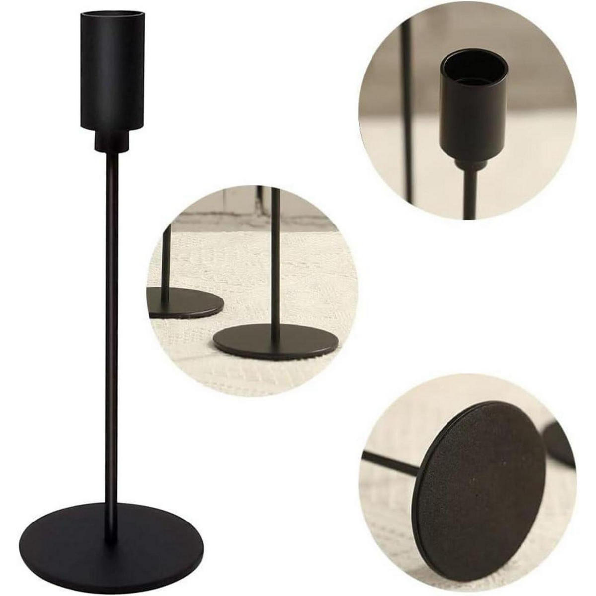 KERZENSTÄNDER 3-teiliges Set Schwarz - Schwarz, Metall (8/8/32.5cm)