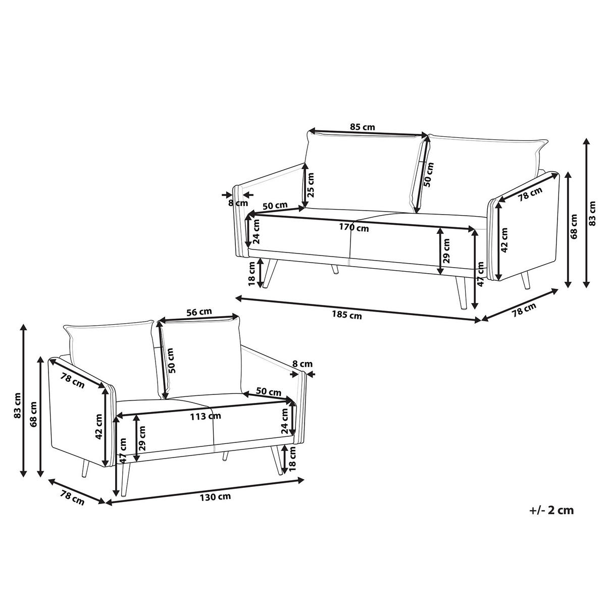5-SITZER SOFA SET Samtstoff Grau Maura - Grau, Textil (185/83/78cm) - Beliani