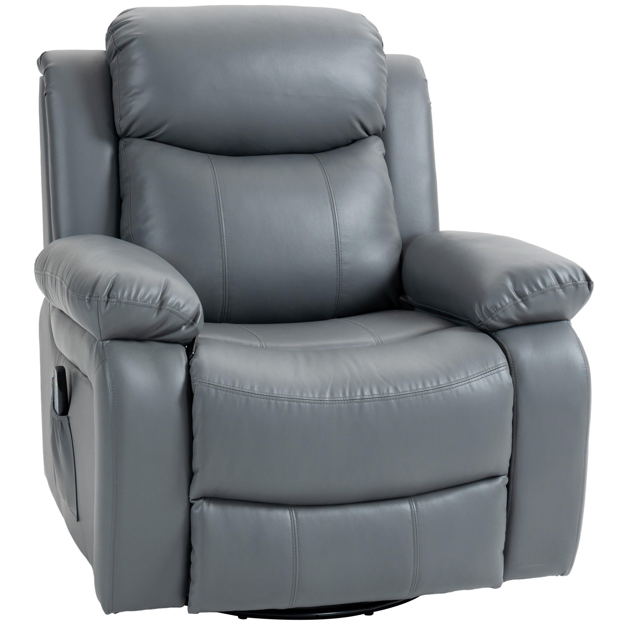 MASSAGESESSEL Drehbarer Relaxsessel mit 8 Vibrationsköpfen Liegefunktion Grau - Schwarz/Grau, Leder/Metall (90/101/93cm) - HOMCOM
