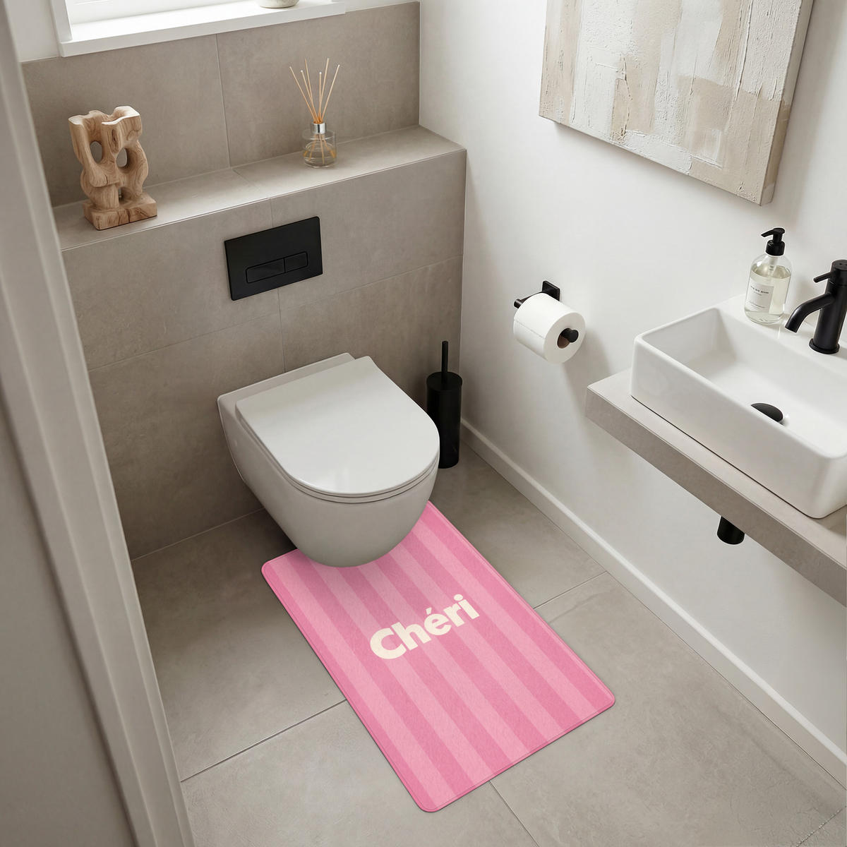 WC PŘEDLOŽKA Pruhované - růžové - Chéri 50x80 cm - růžová, textil/plast (50/1cm) - OnlyWow