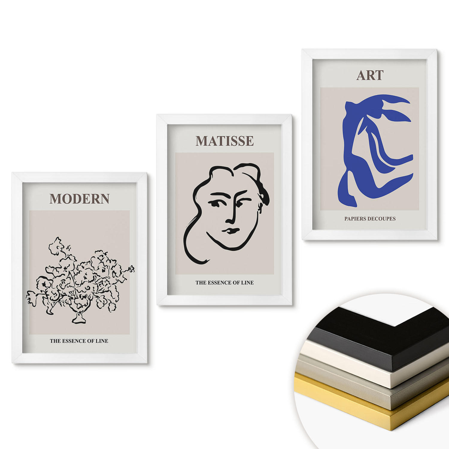 WANDBILDER 3er-Set - 20x30 cm Weißer Rahmen - Abstrakte minimalistische Poster - Weiß, Kunststoff (20/30cm) - ArtPrintCave