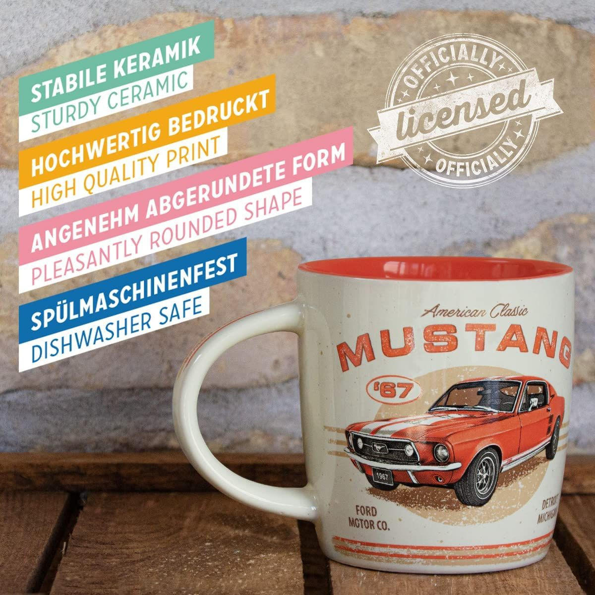 KAFFEETASSE 330 ml Ford Mustang GT 1967 Red - Multicolor, Keramik (0.33L) - Nostalgic-Art