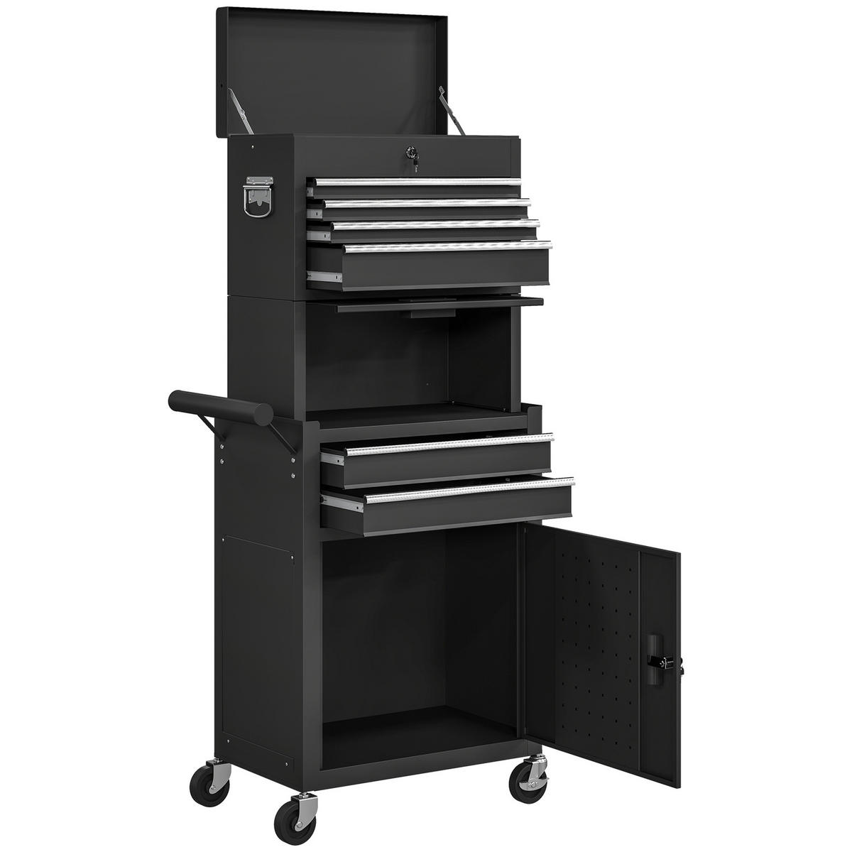 WERKZEUGSCHRANK DE-18981 6 Schubladen, 3-in-1 mit Lochwand Schwarz - Schwarz, Metall (33.5/131/60.5cm) - ComfortXL