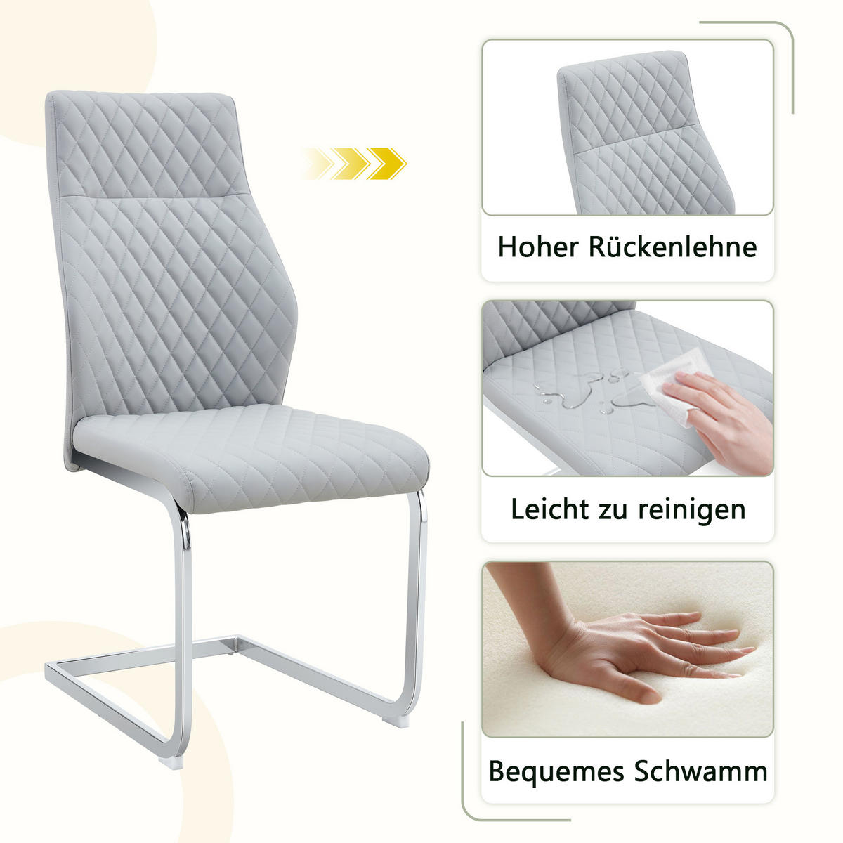 SCHWINGSTUHL DE-36563 2er-Set mit PU-Bezug und Metallrahmen Hellgrau - Hellgrau, Metall (63/100/43cm) - ComfortXL