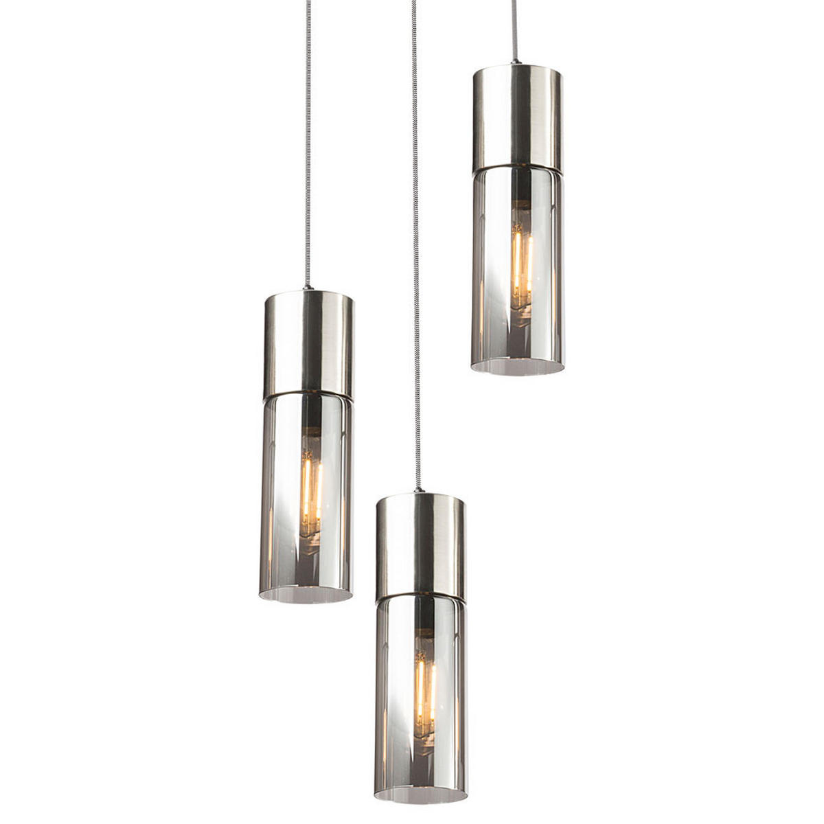 HÄNGELEUCHTE Metall Rauchglas Silber 3-flammig - Silberfarben, Glas (30/30/150cm) - Globo Lighting