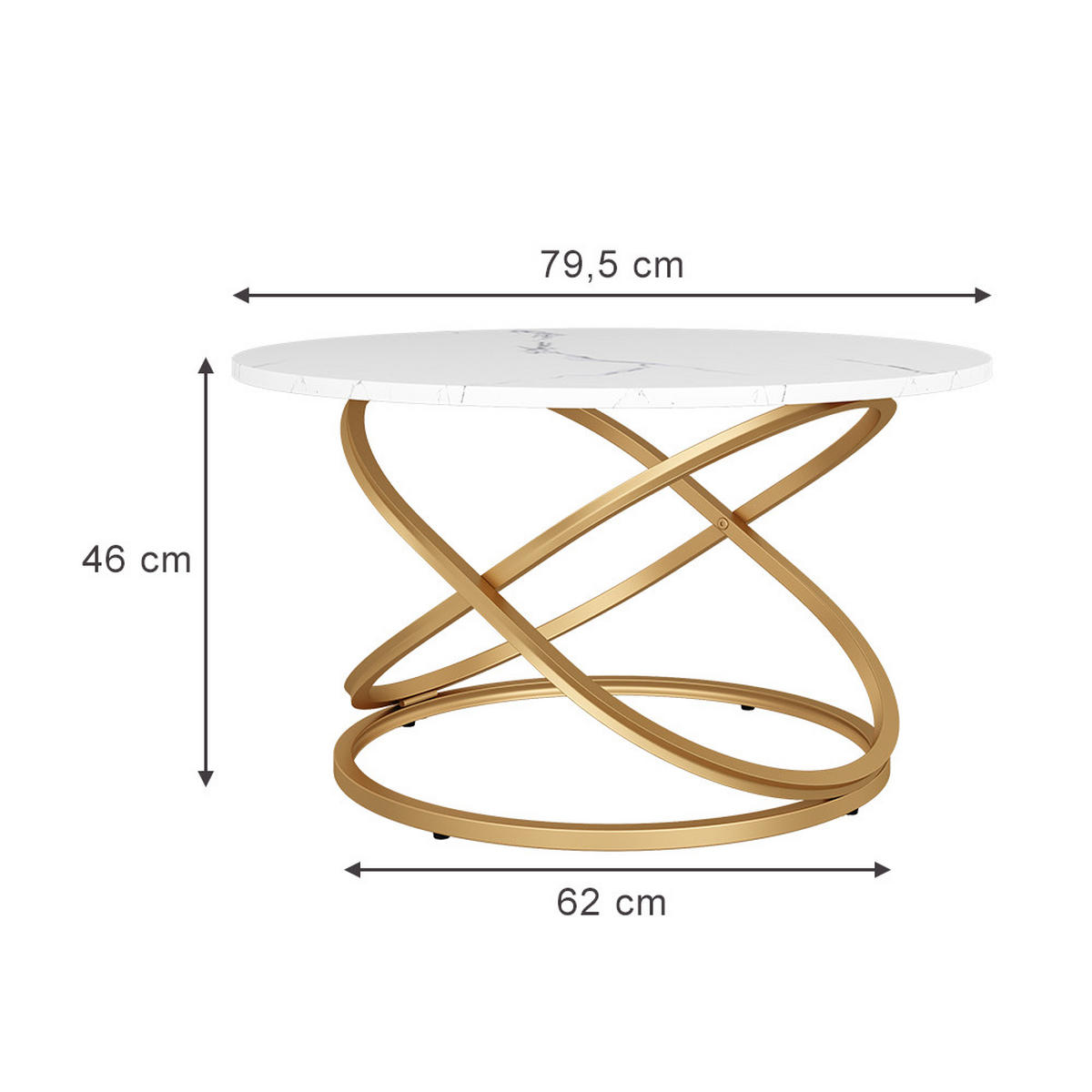COUCHTISCH Calgary Weiß/Gold 79.5 x 62 cm mit große Arbeitsfläche - Goldfarben/Weiß, Holzwerkstoff (62/79.5/46cm) - Vicco
