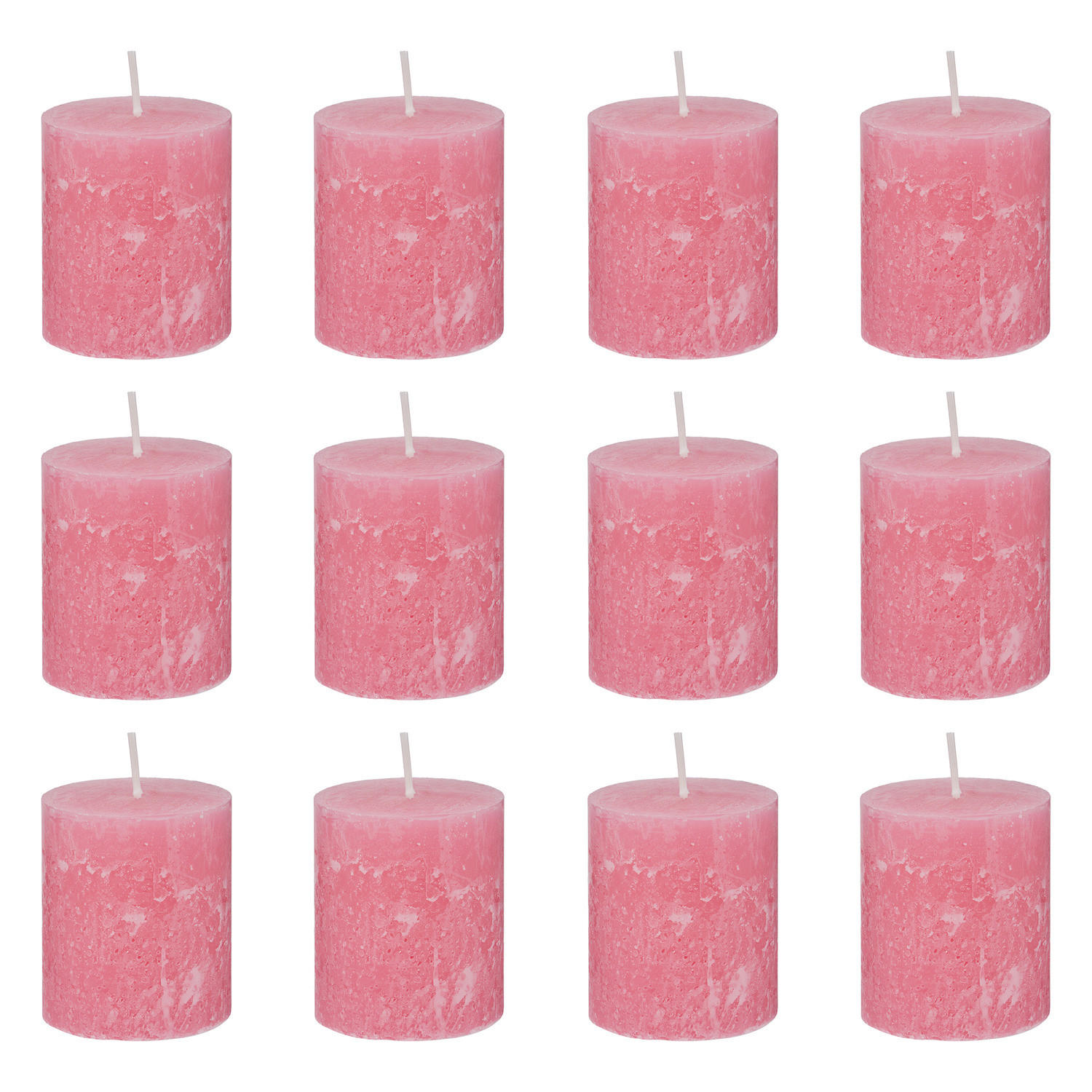 STUMPENKERZE (12er-Set) Rustic Ø6,8 x 13 cm - Pink, Paraffin (7/8/7cm) - Butlers