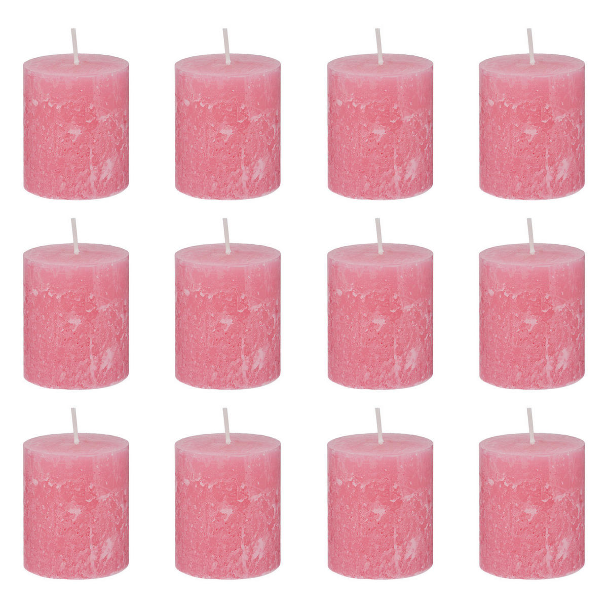 STUMPENKERZE (12er-Set) Rustic Ø6,8 x 13 cm - Pink, Paraffin (7/8/7cm) - Butlers