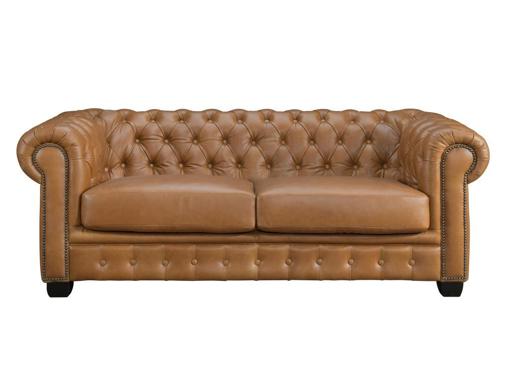 CHESTERFIELD Ledersofa 3-Sitzer - Büffelleder - Karamellbraun - BRENTON - Braun, Leder (96/73/201cm) - Vente-Unique