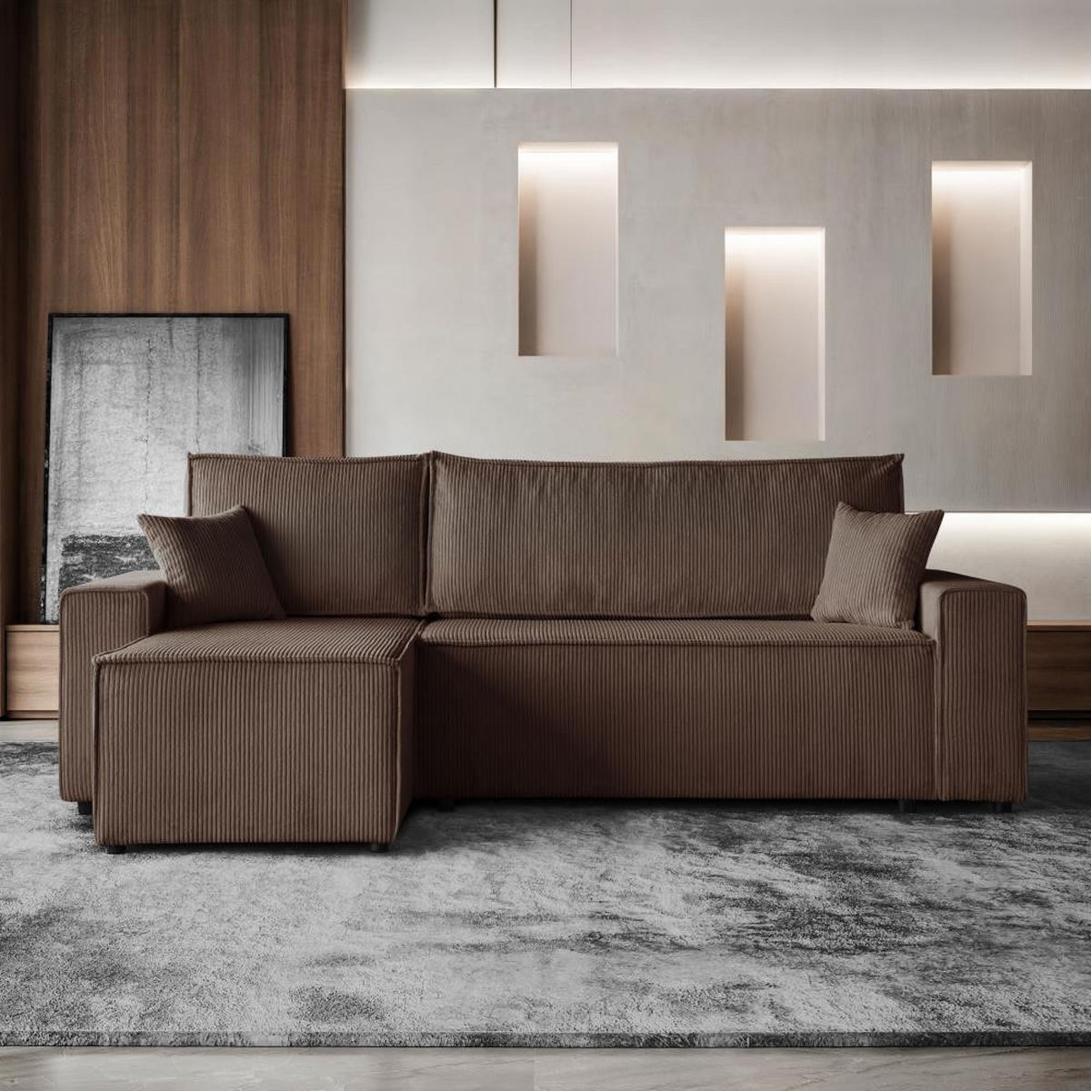 ROHOVÁ ROZKLÁDACÍ POHOVKA Hektor, s funkcí spaní, hnědá - černá/hnědá, textil/plast (247/152cm) - Beautysofa