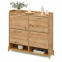 SCHUHSCHRANK in Naturfarben mit 4 Türen,platzsparend,robust und stilvoll für Flur und Eingangsbereich,B108.5/T24/H100cm - Goldfarben/Naturfarben, Holzwerkstoff/Metall (105/100/24cm) - STILVORA