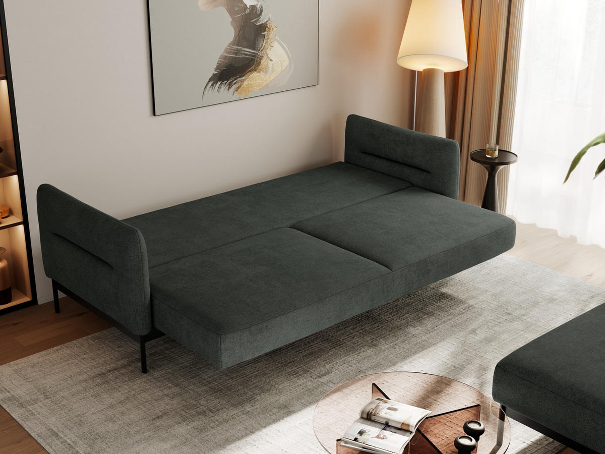 SCHLAFSOFA SALENTO Dunkelgrau Struktur - Dunkelgrau/Schwarz, Textil/Metall (221/82/193cm) - MKS