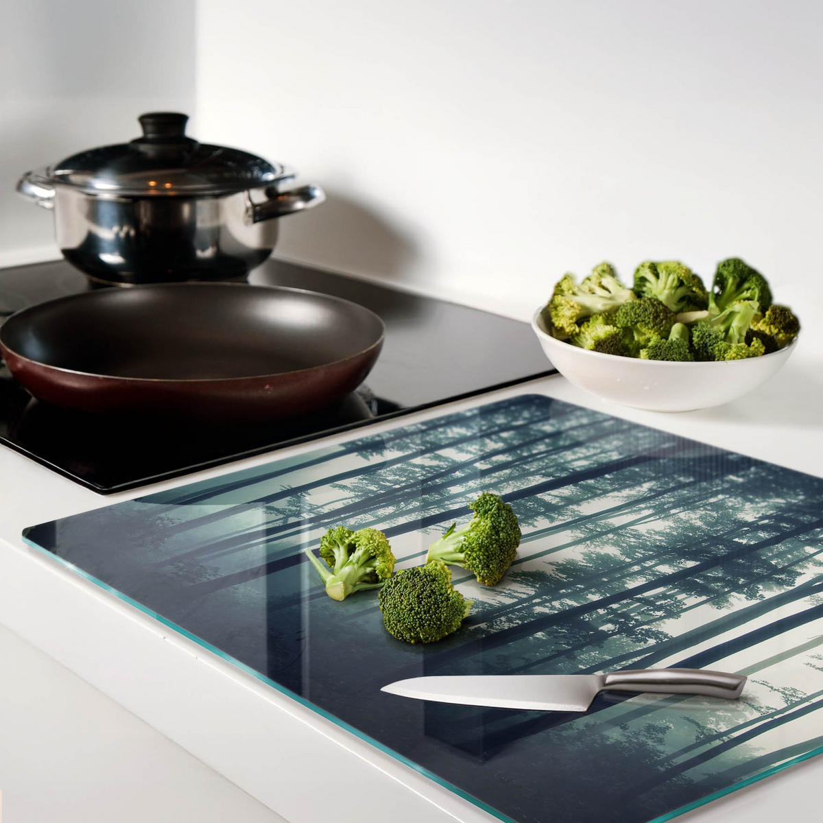 GLASPLATTE 60x52 cm Wald im Nebel - Schwarz, Glas (60/0.4/52cm) - TULUP