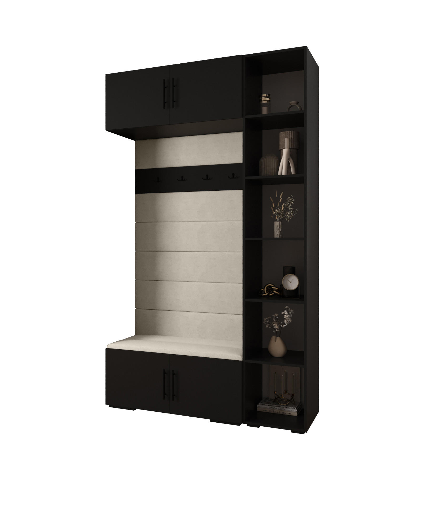 Abiks Möbel Garderoben-Set Schwarz, Beige, Schwarz 140x236.7x47 cm