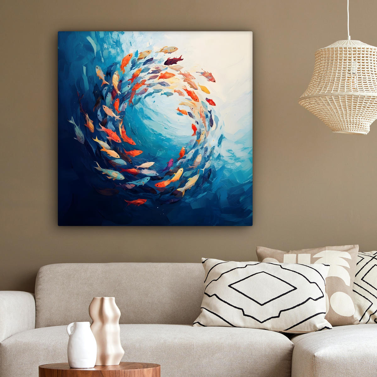 LEINWANDBILD Meer - Fische - Bunt - Dynamisch 90x90 cm - Hellblau, Textil (90/90cm) - MuchoWow