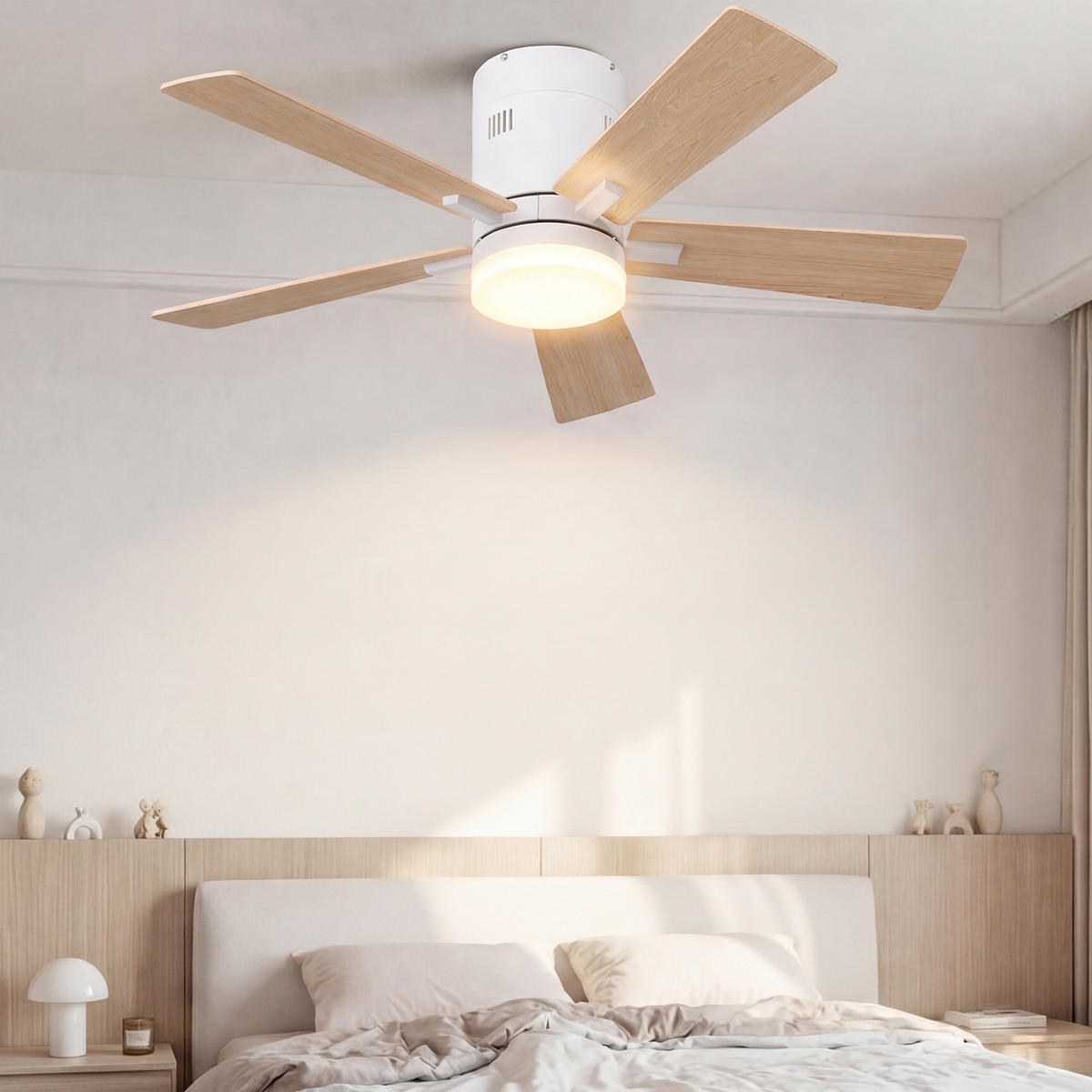 DECKENVENTILATOR 106,6cm 2in1 Holzoptik 5 Flügel LED Licht Timer - Weiß, Kunststoff (107/107/28cm) - CASIVA