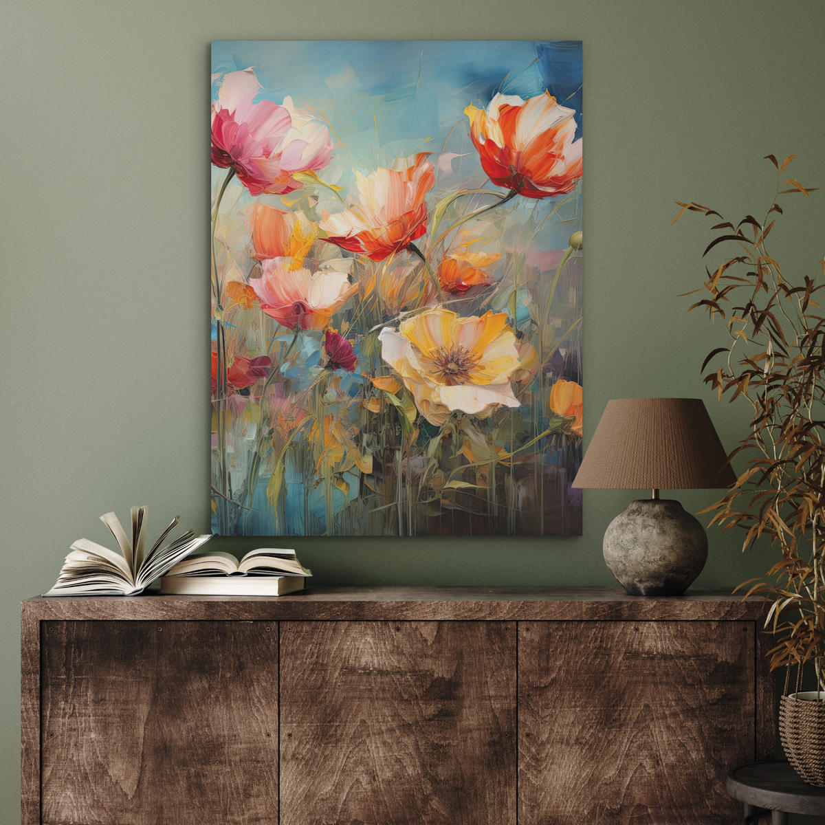 AKUSTIKPANEEL Blumen - Aquarell - Kunst - Botanisch - Natur 60x80 cm - Orange, Textil (60/0.9/80cm) - MuchoWow