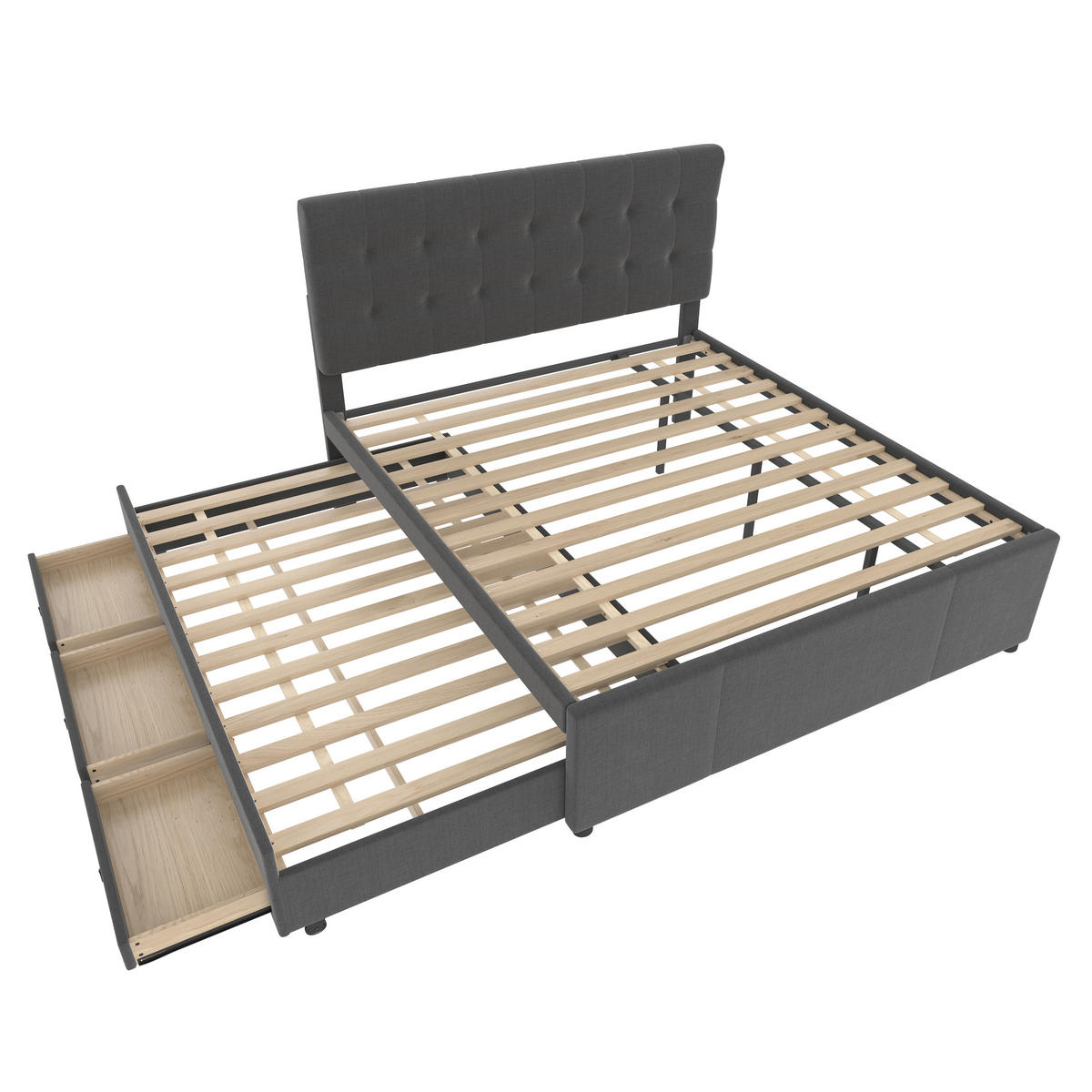 POLSTERBETT 140/200 cm grau mit ausziehbarem Bett und höhenverstellbarem Kopfteil Ohne Matratze - Grau, Textil (140/200cm) - OKWISH