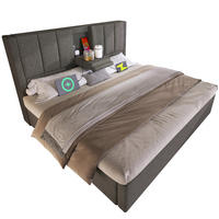 POLSTERBETT 180/200 cm mit Ladestation, versteckten Becherhaltern und Bettkasten, Leinenoptik, Grau - Grau, Textil (180/200cm) - Redom