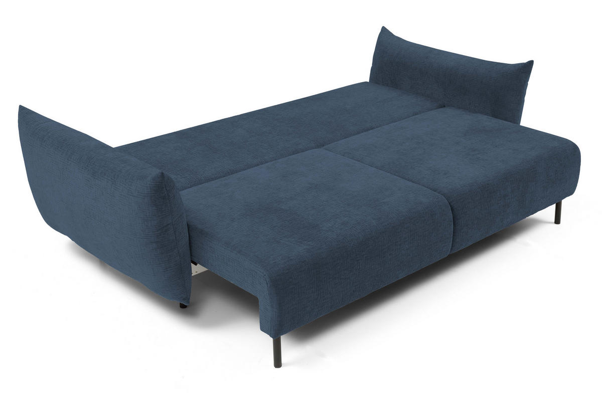 SOFA ADEL - Schlaffunktion Und Bettkasten, Wellenfederung, PUR-Schaum, Schwarze Metallfüße lose Rückenkissen, freistehend, 240x108x75 cm Forest green - Waldgrün, Holz/Textil (240/75/108cm) - DomoHome