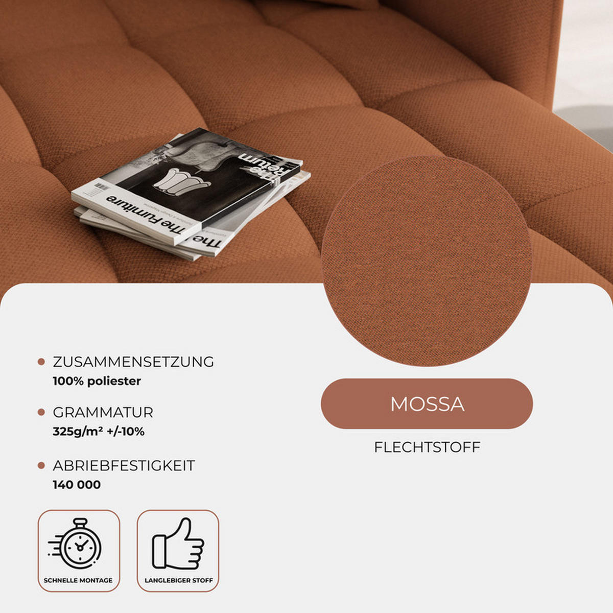 WOHNLANDSCHAFT LORISSE mit Schlaffunktion und Bettkasten Orange - Orange, Holzwerkstoff/Kunststoff (300/85/90cm) - Idohome