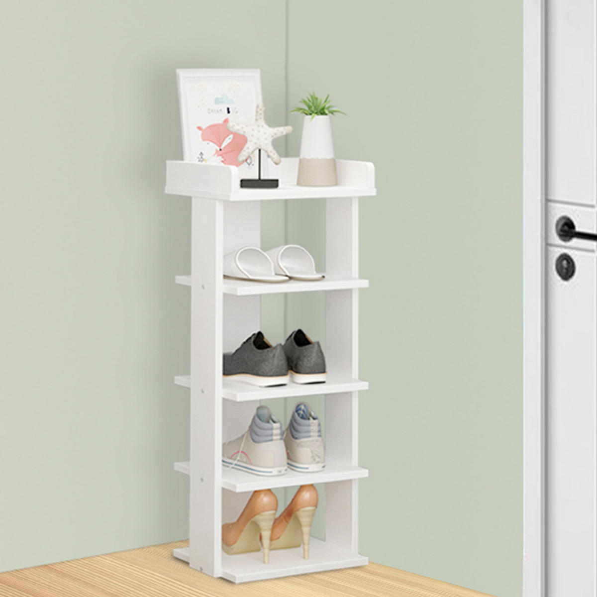 SCHUHREGAL 5-stöckig mehrschichtig einfach modern wirtschaftlich warmweiß 25x27x75cm - Weiß, Kunststoff (27/75/25cm) - Livingandhome