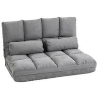 BODENSTUHL 2-in-1 Bodensessel Bett mit Rückenlehne 3 Positionen Verstellbar - Grau, Textil/Metall (73/60/102cm) - HOMCOM