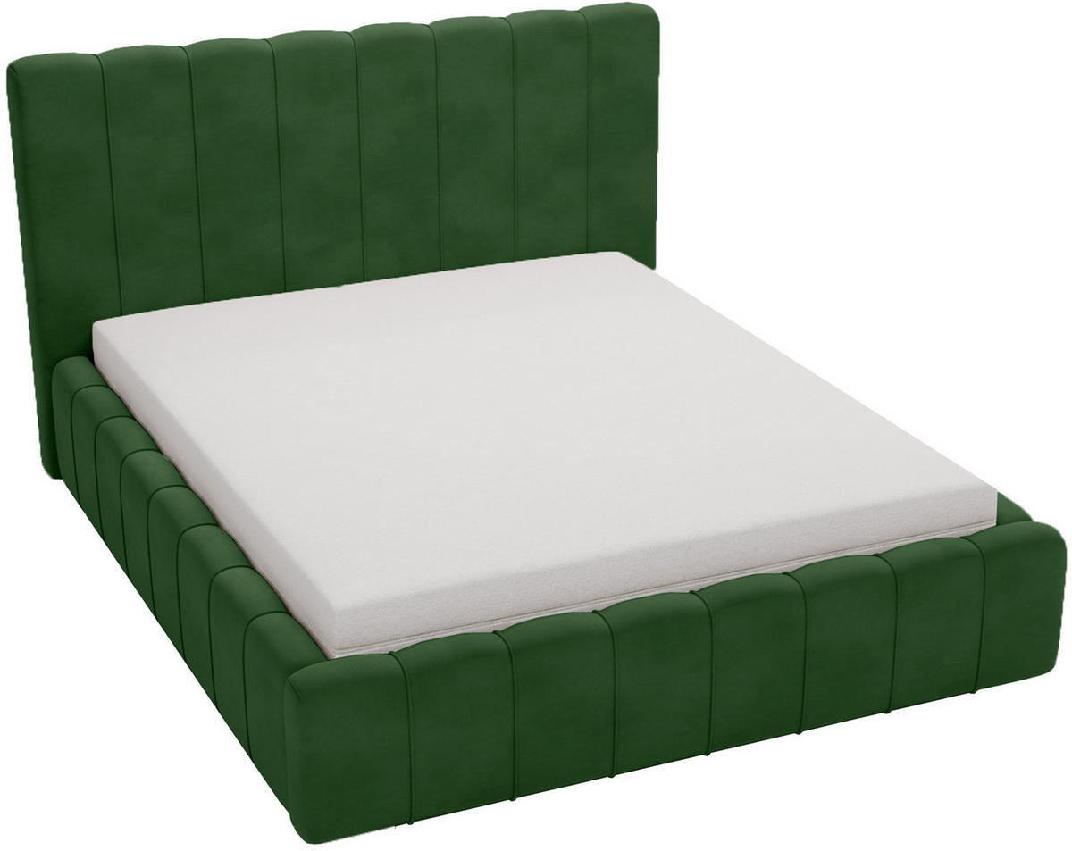 DOPPELBETT mit Bettkasten 200x200 Porto, Lattenrost, Grün - Grün, Holz/Textil (200/200cm) - Emporius