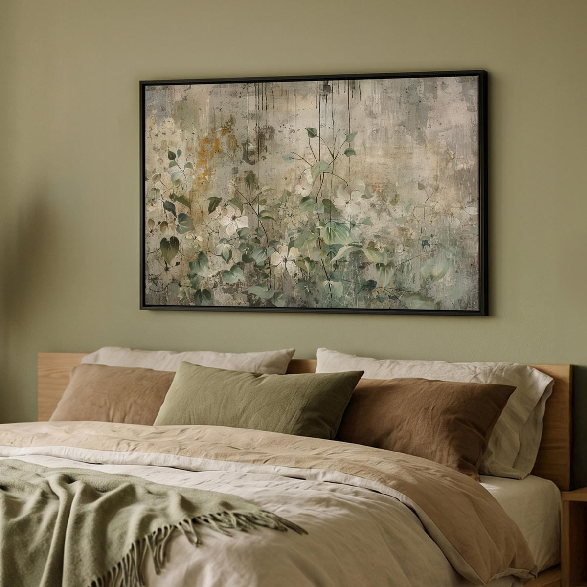 LEINWAND Bilder mit Rahmen - Blumen - Blätter - Abstrakt - Modern - 90x60 - Grau, Textil (90/60cm) - MuchoWow