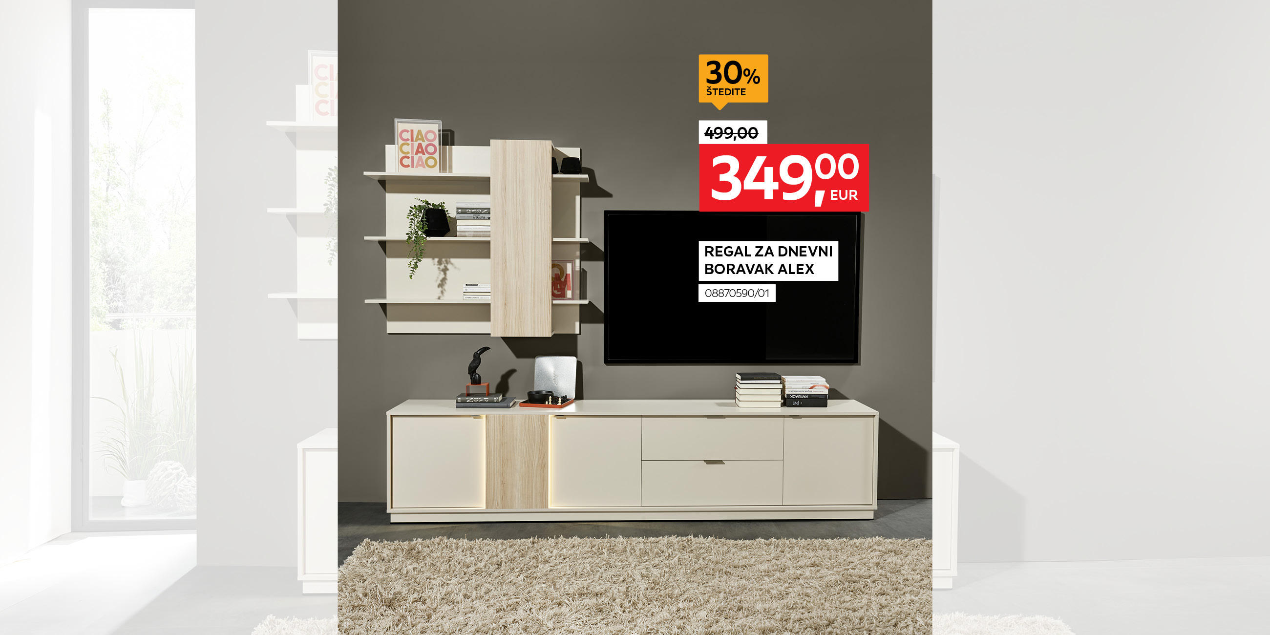 regal za dnevni boravak Alex 08870590/01 umjesto 499,00 € nova cijena 349,00 € Štedite 30%
