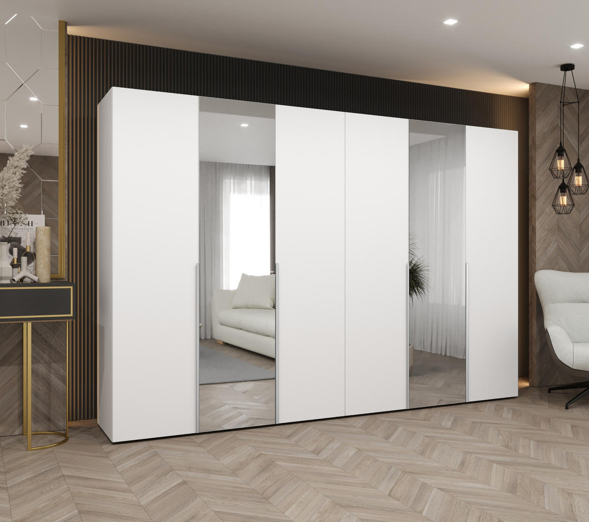 DREHTÜRENSCHRANK 202/300/52 6-türig - Kaschmir/Weiß, Holz (300/202/52cm) - Abiks Möbel
