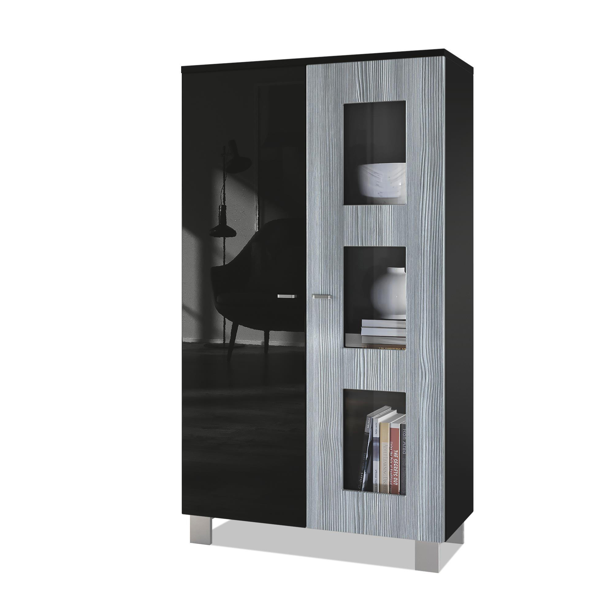 VITRINE Denjo Tür in Avola-Anthrazit - Anthrazit, Holzwerkstoff (71/129/35cm) - Vladon