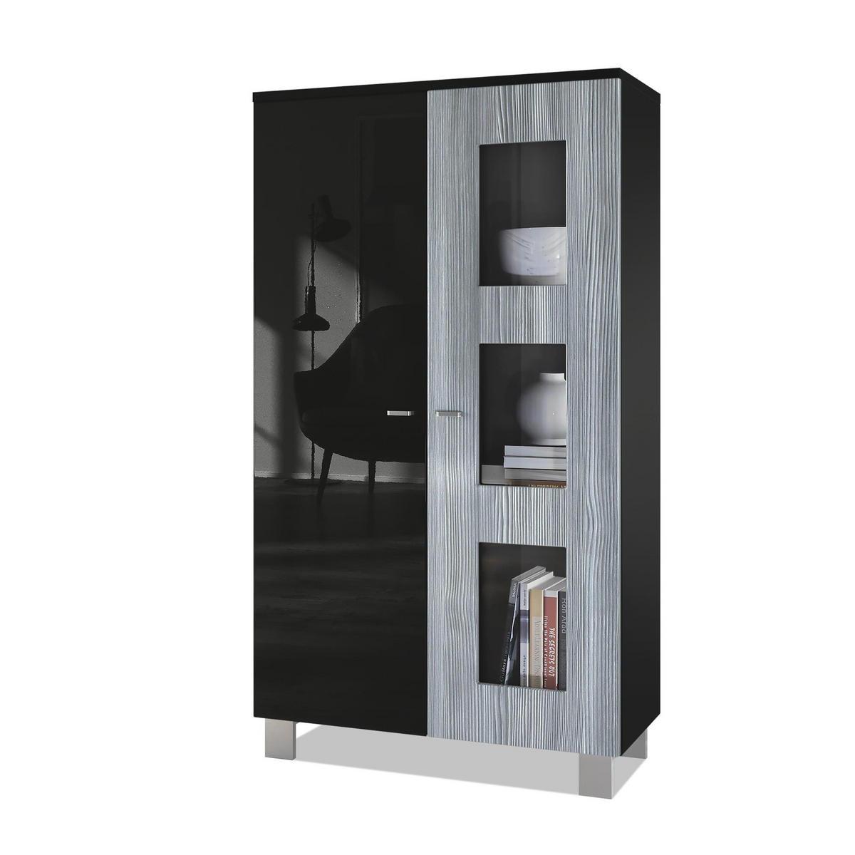 VITRINE Denjo Tür in Avola-Anthrazit - Anthrazit, Holzwerkstoff (71/129/35cm) - Vladon