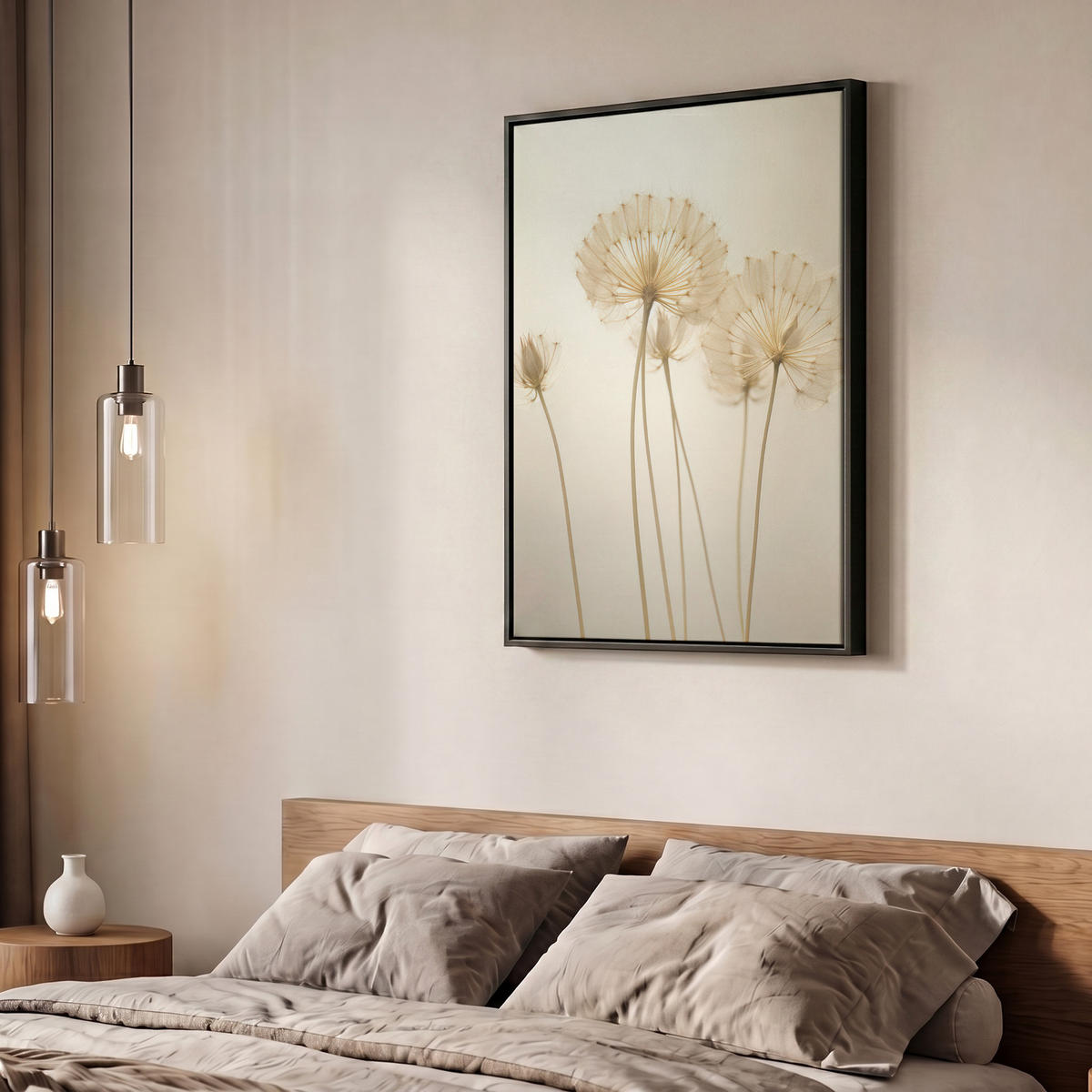LEINWAND Bilder mit Rahmen - Sonnenlicht - Löwenzahn - Botanisch - Blumen - 60x80 - Creme, Textil (60/80cm) - MuchoWow