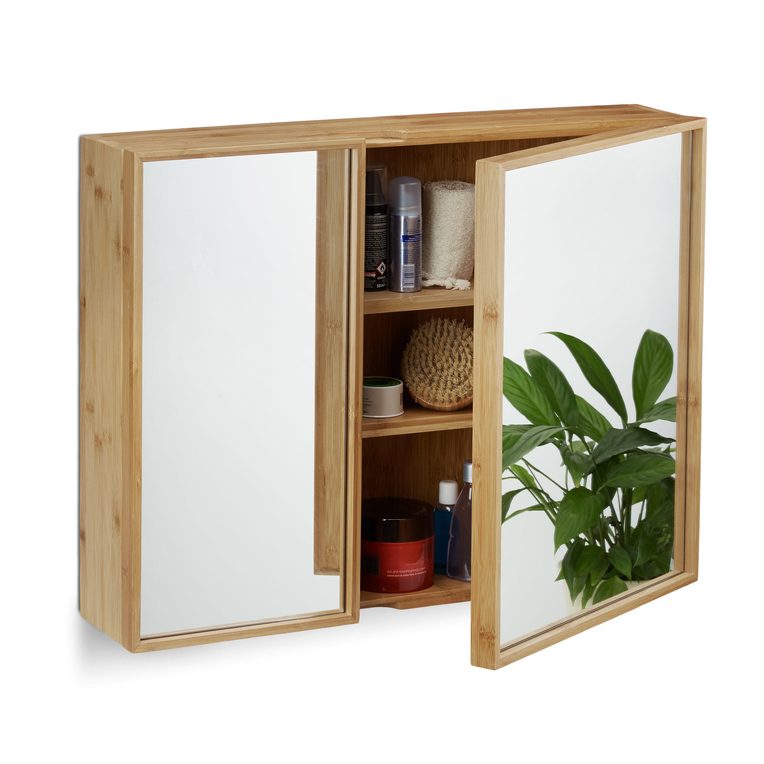 SPEGELSKÅP Natur bambu med spegel 2 dörrar 65 cm Multicolor 50.5/65/14 cm