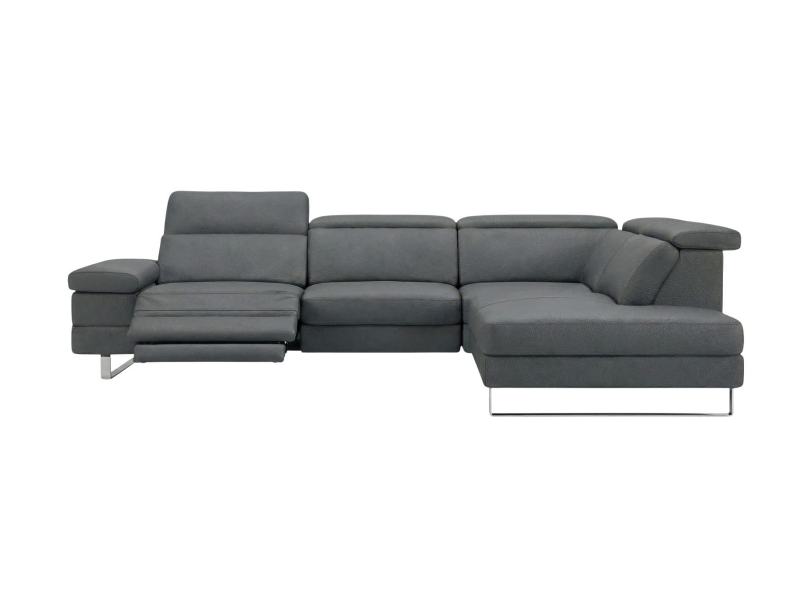 ECKSOFA Virage Echtleder mit 1 x Relaxfunktion Anthrazit - Anthrazit, Leder/Metall (232/263cm)