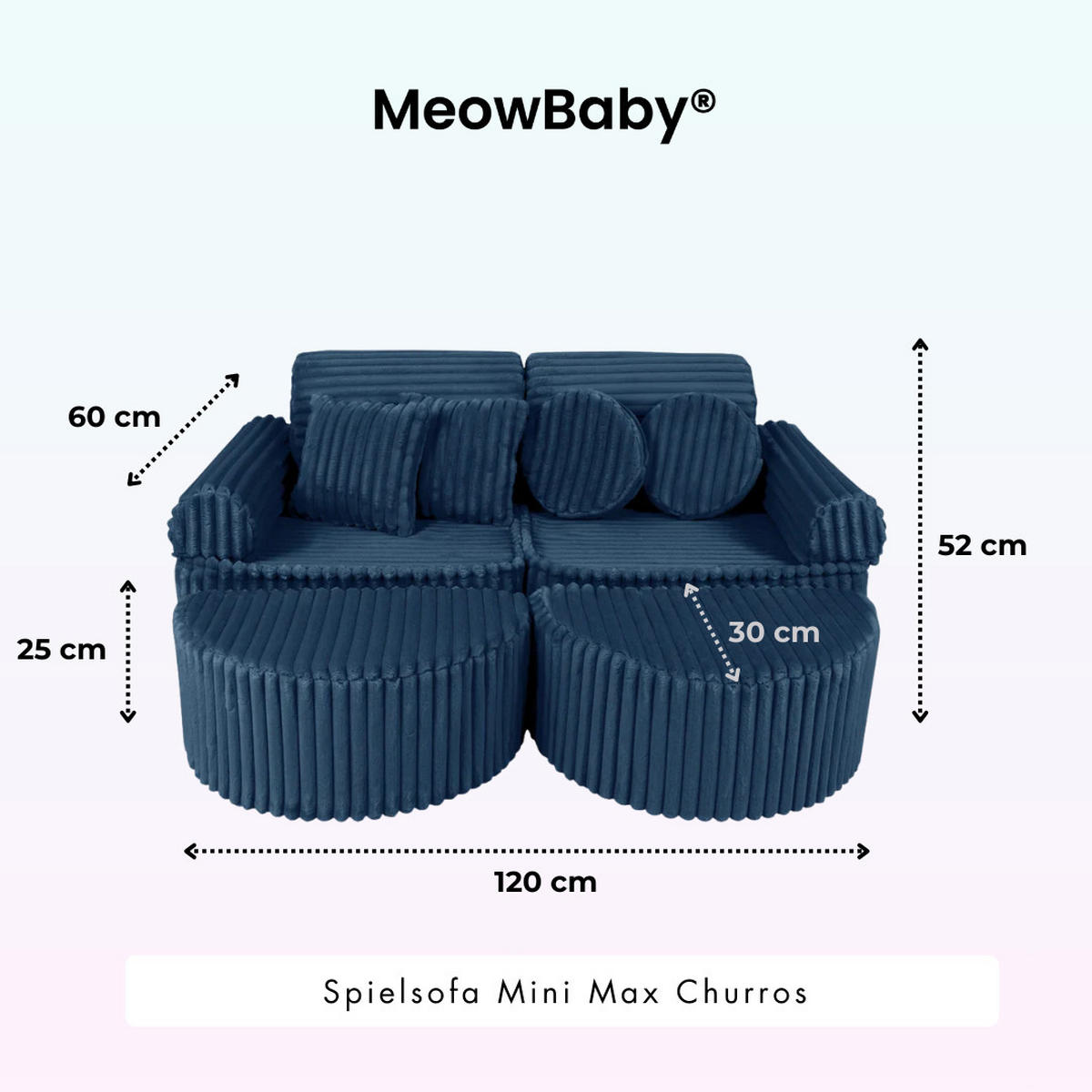 KINDERSOFA Pocket Max modular 12-tlg. aus Plüschcord in Mitternachtsblau - Beere, Textil (120/25/60cm) - MeowBaby