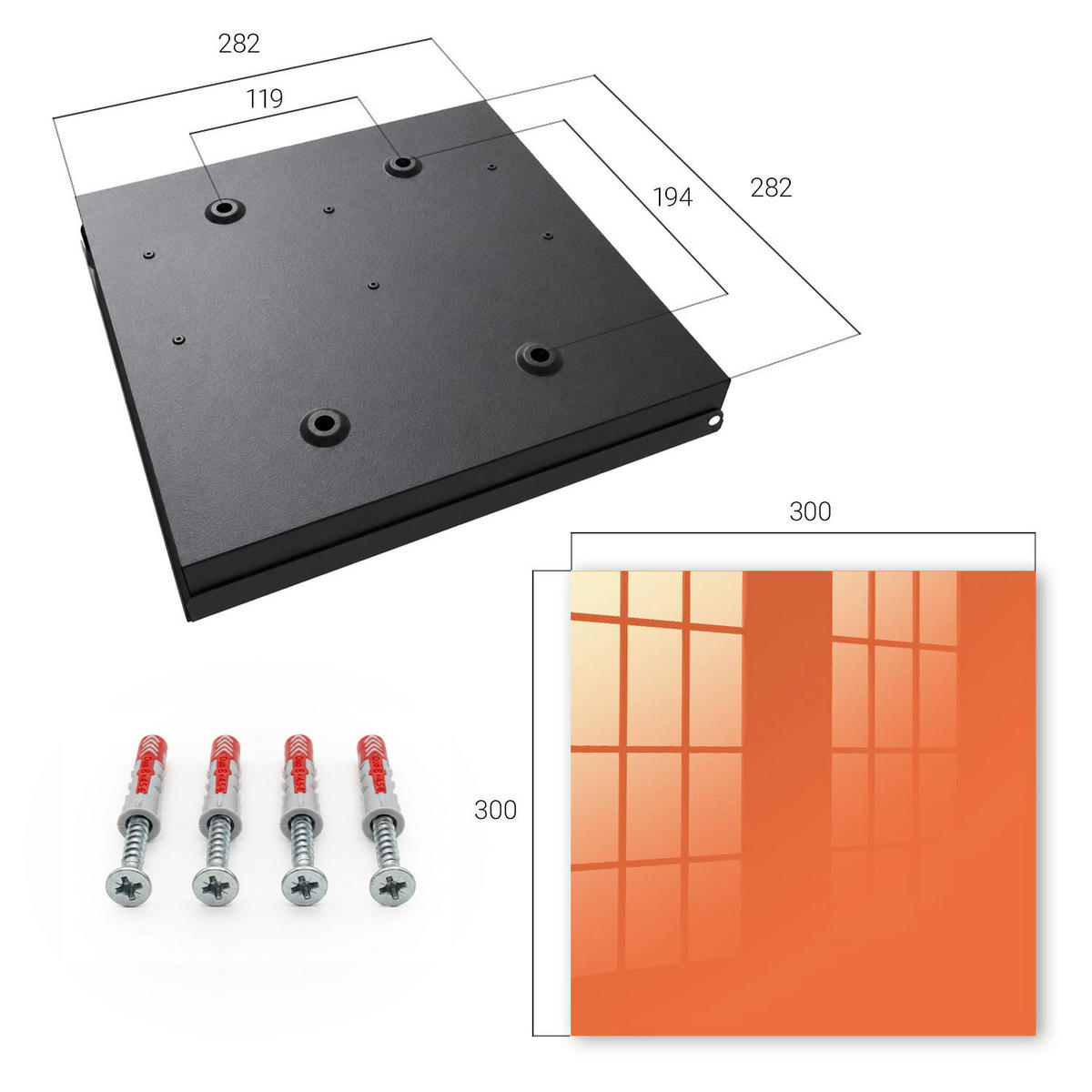 SCHLÜSSELBOX Schwarz 30x30 cm- Türöffnung nach rechts - Kräftiges Orange - Orange, Metall (30/30/5cm) - TULUP