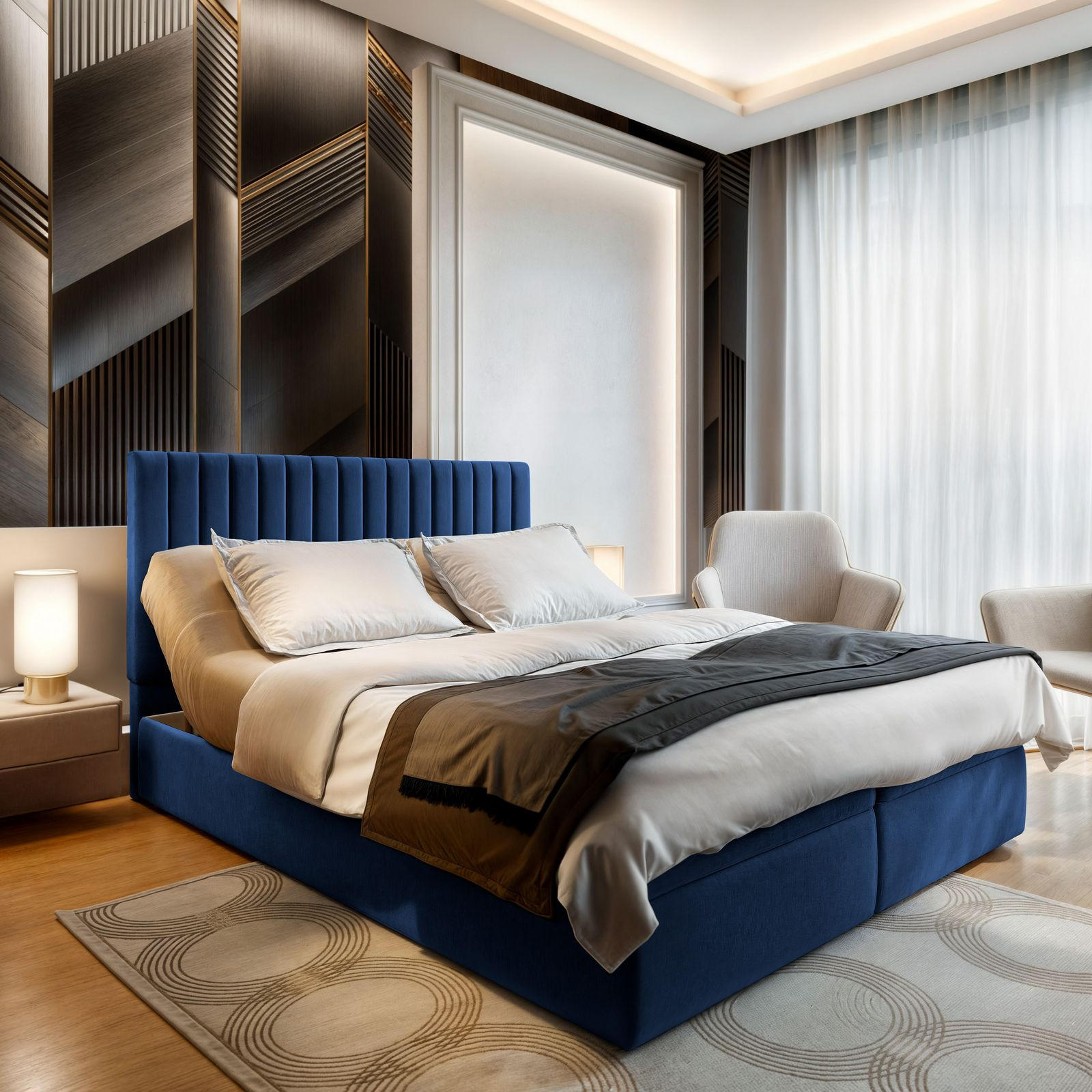BOXBETT MURLO 160x200 cm mit Matratze und Topper - Blau - Blau, Holz (160/200cm) - MASSENO