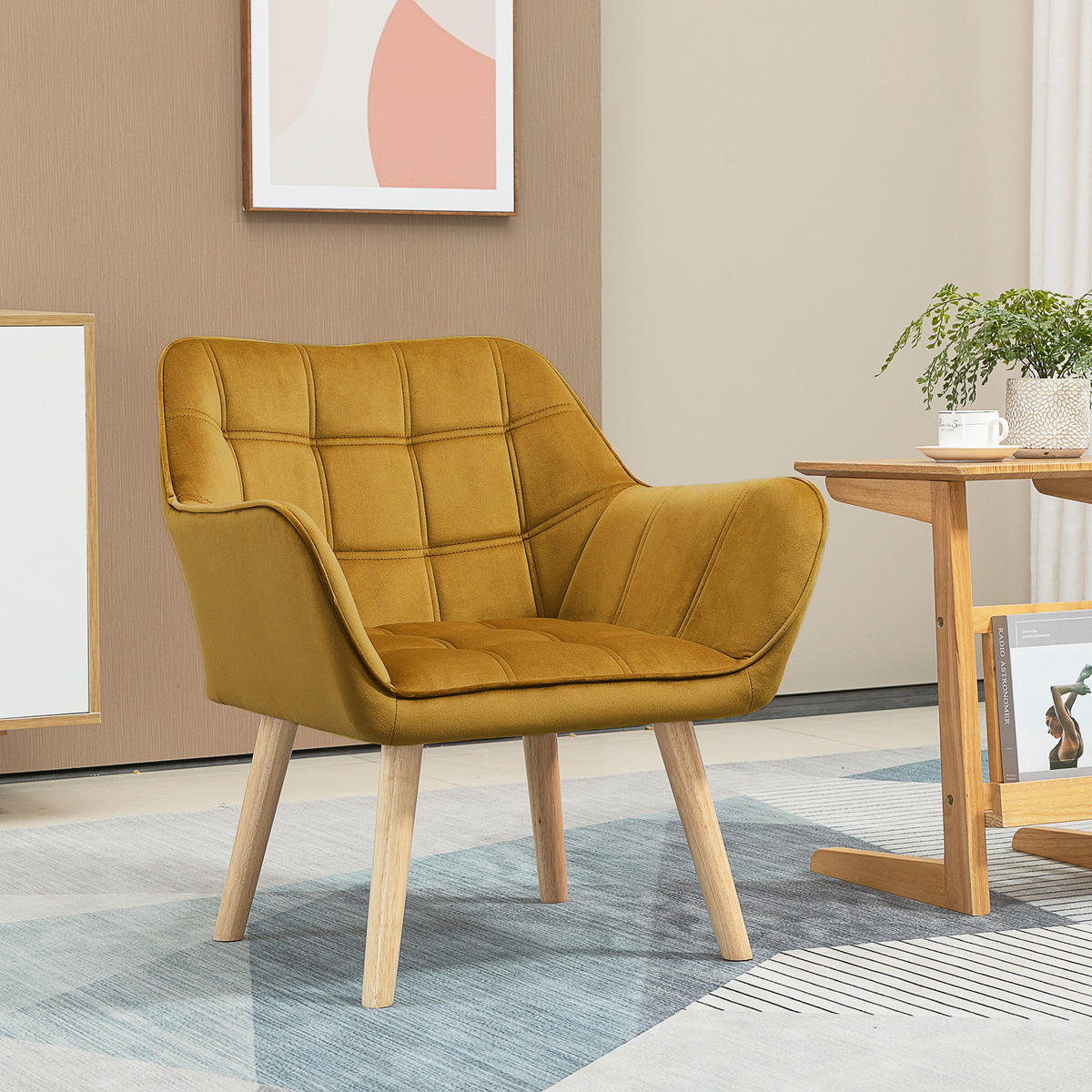 POLSTERSESSEL, Skandi Design, bis 120 kg, Kautschukholzbeine - Currygelb/Gelb, Textil (61.5/71/67cm) - HOMCOM