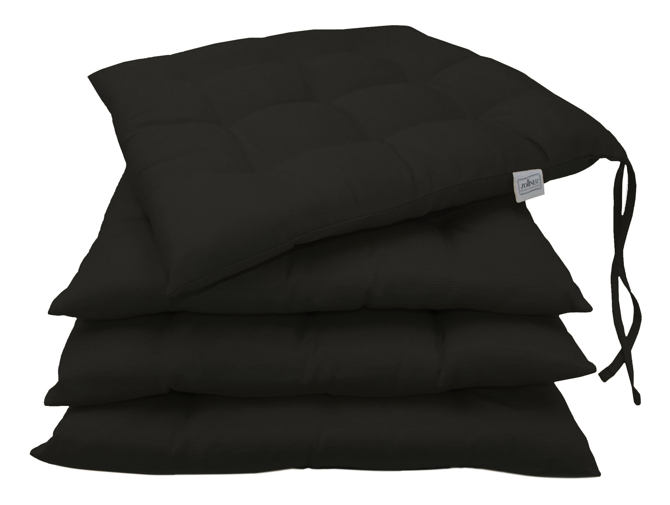 STUHLKISSEN, 4er-Set, 40x40 cm, 100% Polyester, Schwarz - Schwarz, Textil (40/40/3cm) - Zollner