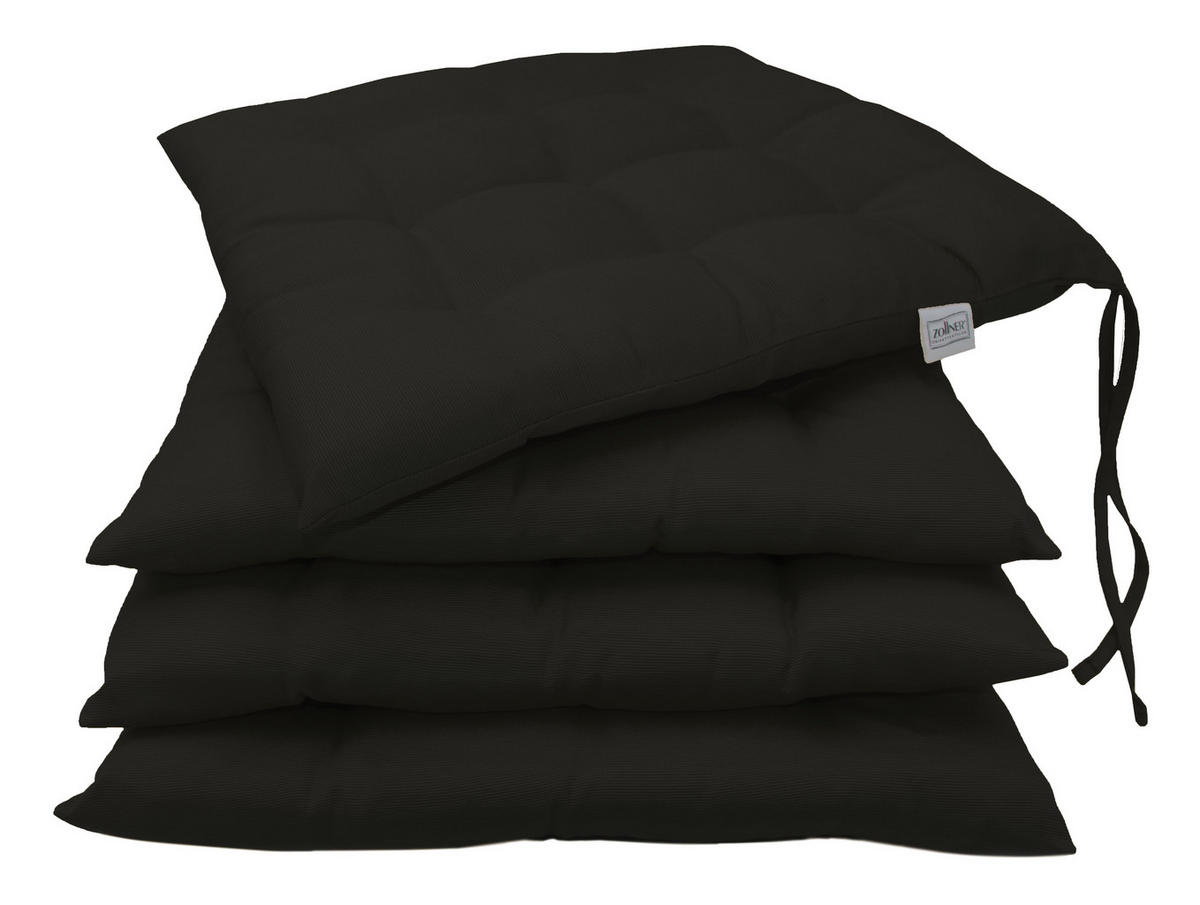 STUHLKISSEN, 4er-Set, 40x40 cm, 100% Polyester, Schwarz - Schwarz, Textil (40/40/3cm) - Zollner