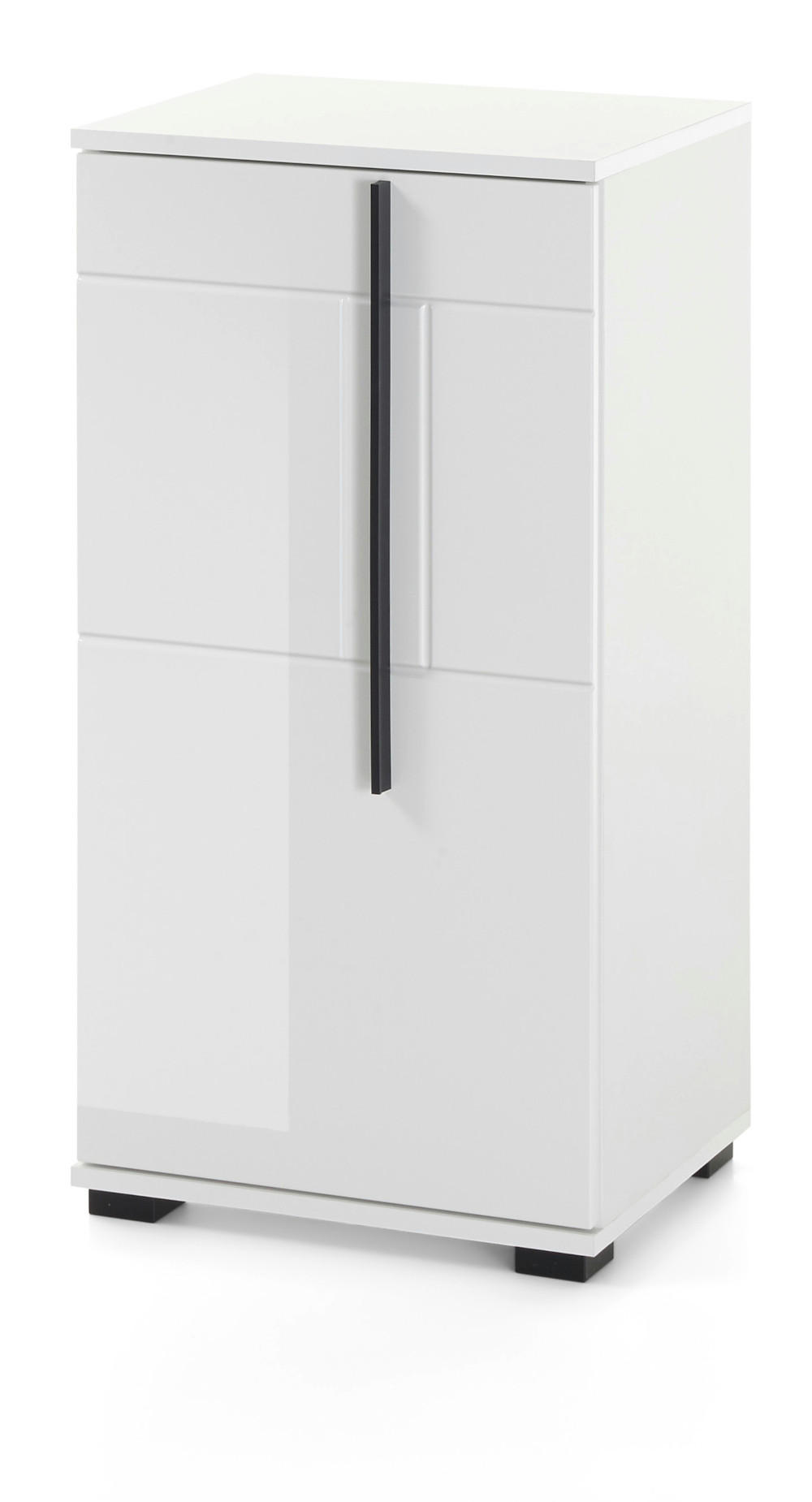 BAD-KOMMODE weiß Hochglanz, Badschrank Unterschrank, 45 x 87 cm - Weiß Hochglanz/Schwarz, Holzwerkstoff/Kunststoff (45/88/35cm) - Furn.Design